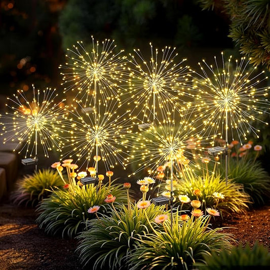 Solar Lights Outdoor, 120LED 6 Pack Fairy Garden Lights Decor for Outside Fireworks Lights Solar Powered for Yard, Patio, Pathway, Walkway, Balcony, Warm White Suncket