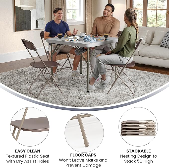 Flash Furniture Hercules Series Plastic Folding Chair - Brown - 4 Pack 650LB Weight Capacity Comfortable Event Chair-Lightweight Folding Chair FlashFurniture