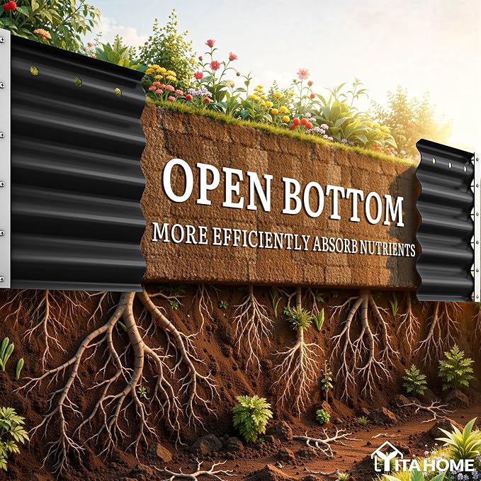 YITAHOME 17" Tall 9 in 1 Large Raised Garden Bed Kit, 8x2x1.4ft Galvanized Metal Planter Box with Gloves & Safety, Outdoor Above Ground Planters for Plants Vegetables Flowers, Black YITAHOME
