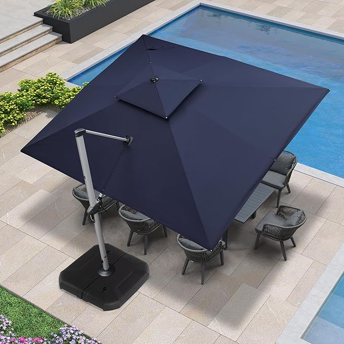 PURPLE LEAF 10' X 12' Patio Umbrella Outdoor Rectangle Umbrella Large Cantilever Umbrella Windproof Offset Heavy Duty Sun for Garden Deck Pool Patio, Navy Blue PURPLELEAF