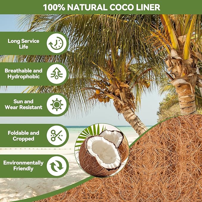 2Pcs Trough Coco Liner 36" Coco Coir Liners for Planters, Liners for Window Boxes Liners, Wall Basket Planters, Railing Hanging Baskets, Garden Planter Baskets HAOVZRI