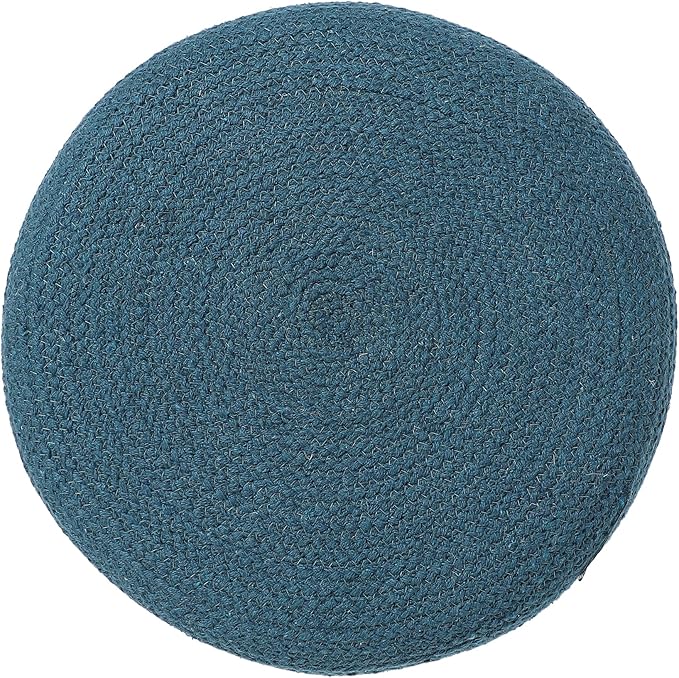 REDEARTH · Cylindrical Pouf Foot Stool Ottoman - Jute Braided Pouffe Poof Accent Sitting Footrest for Living Room, Bedroom, Nursery, Patio, Lounge & Other Rooms (Teal Natural, 14.5"X14.5"X16") REDEARTH