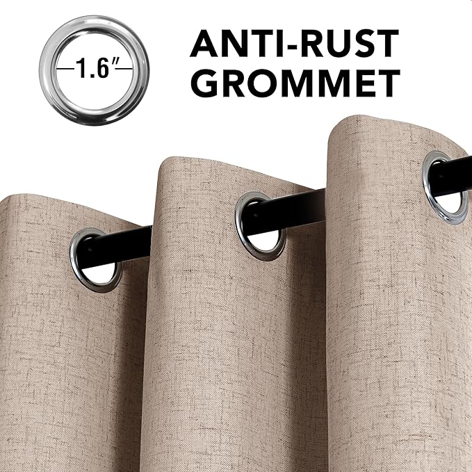 H.VERSAILTEX Linen Curtains 100% Blackout Curtains for Bedroom 63 inch Long Full Light Blocking Nature Linen Blended Window Curtains for Living Room Nickel Grommet (2 Panels, Heathered Sand) HVERSAILTEX
