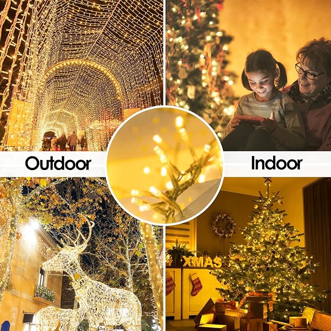 2-Pack 66FT 200 LED String Lights Indoor Outdoor Waterproof, Christmas Lights on Clear Wire, 13 Modes Twinkle Fairy String Lights for Xmas Tree Wedding Decorations Party Bedroom Garden (Warm White) SANJICHA