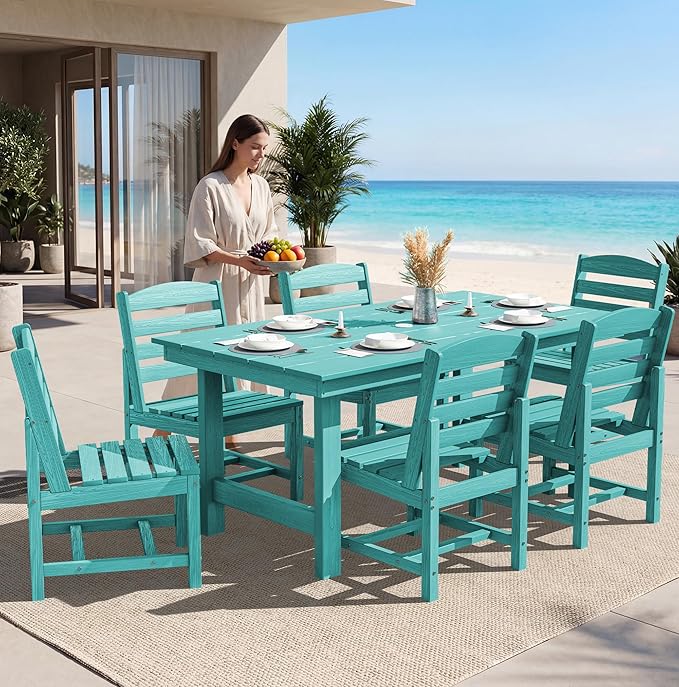 SERWALL Patio Dining Sets for 6 Person, HDPE Dining Set with 6 Armless Chairs, Aruba SERWALL