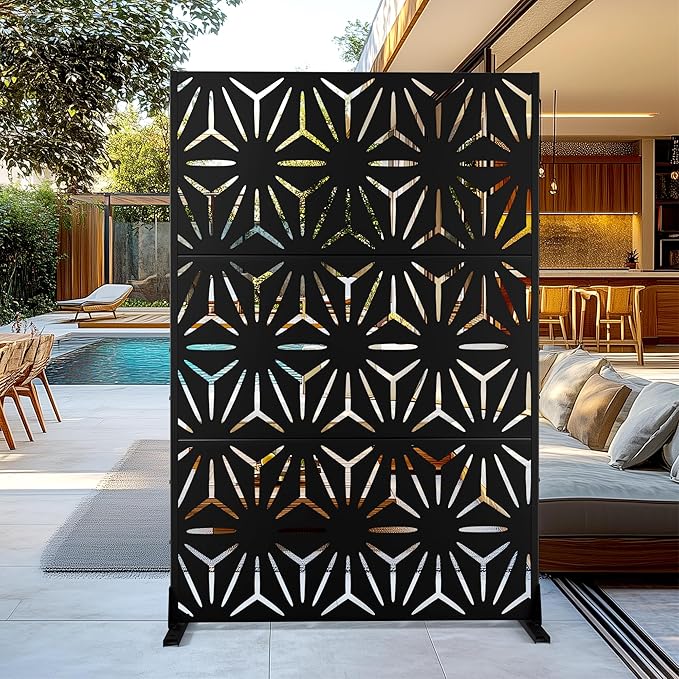 Outdoor Privacy Screen,72" H×47" W Metal Privacy Screen, Freestanding Privacy Fence Panels for Patio FENCY