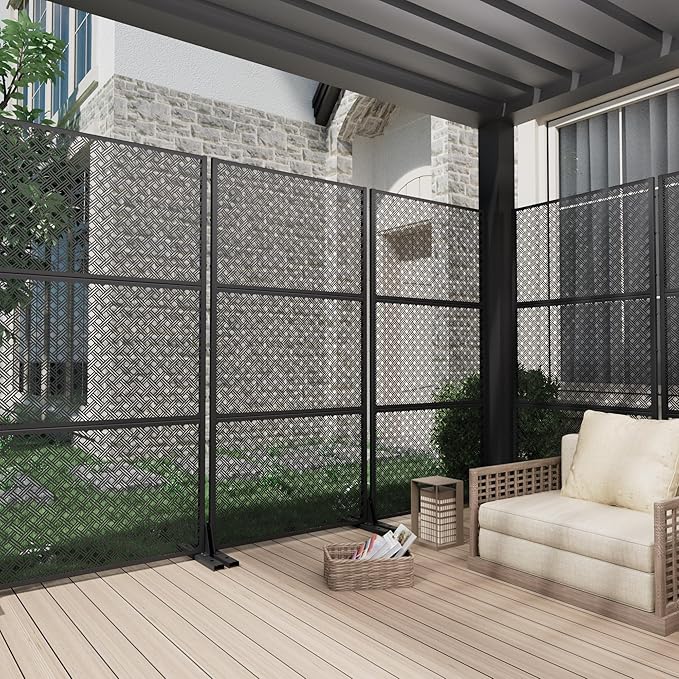 Casaphoria Metal Privacy Screen Outdoor, 72" H x 35" W Freestanding Decorative Privacy Screen for Patio Deck Balcony Garden with Stable Base, Jason- Black Casaphoria
