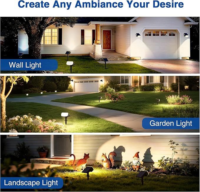 Solar Lights Outdoor Waterproof IP65, Super Bright LED with Lens, 3000K 2 Lighting Modes, Solar Powered Yard Garden Solar Spot Lights for Outside Landscape Auto On/Off -2 Pack JEJOT