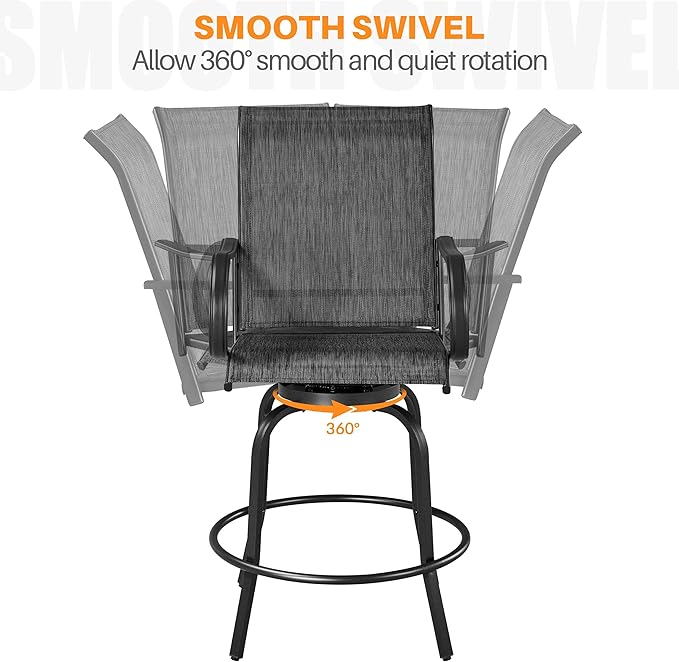 Yaheetech Patio Swivel Barstools Outdoor Chairs Set of 6, High Bistro Stools Outdoor Furniture, All-Weather Patio Stools for Outside, Beach, Lawn, Poolside and Garden, Black Yaheetech