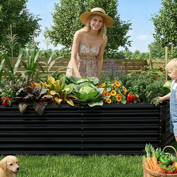 8x2x2ft Raised Garden Bed Kit, Galvanized Planter Garden Boxes Outdoor, Metal Raised Garden Beds for Vegetables,Fruits, Flower,Black kingddeergardenbed