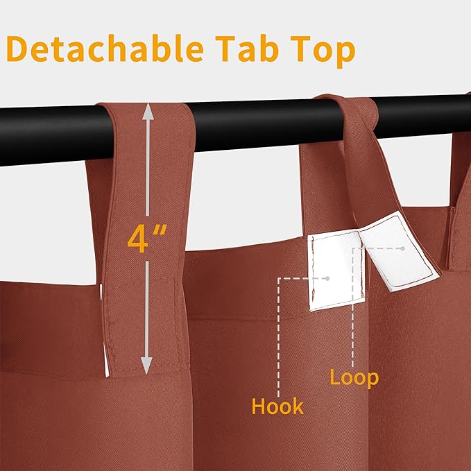 Easy-Going Outdoor Patio Curtains Detachable Tab Top Windproof Weatherproof Curtain for Cabana, Porch, Pergola and Gazebo, Tab Bottom Drape, 2 Panels, 110W x 108L inch, Terra Red Easy-Going
