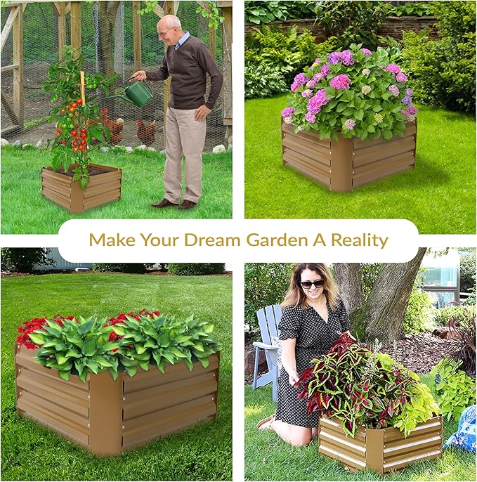 Sunnydaze 11.75" H Raised Metal Garden Bed - Galvanized Raised Garden Bed Outdoor for Vegetables and Flowers - Brown - Square SunnydazeDecor