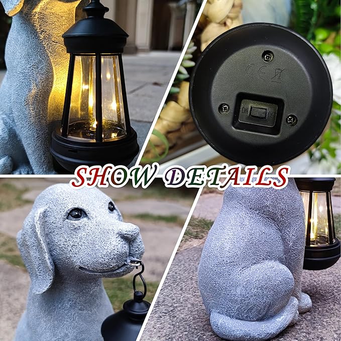 Solar Dog Outdoor Garden Statue with LED Light,Dog Solar Lights Lantern Outside Decorations for Yard, Lawn Decor Statue for Patio, Balcony, Yard Ornament,Unique Dog Gifts for Mom Qobumy