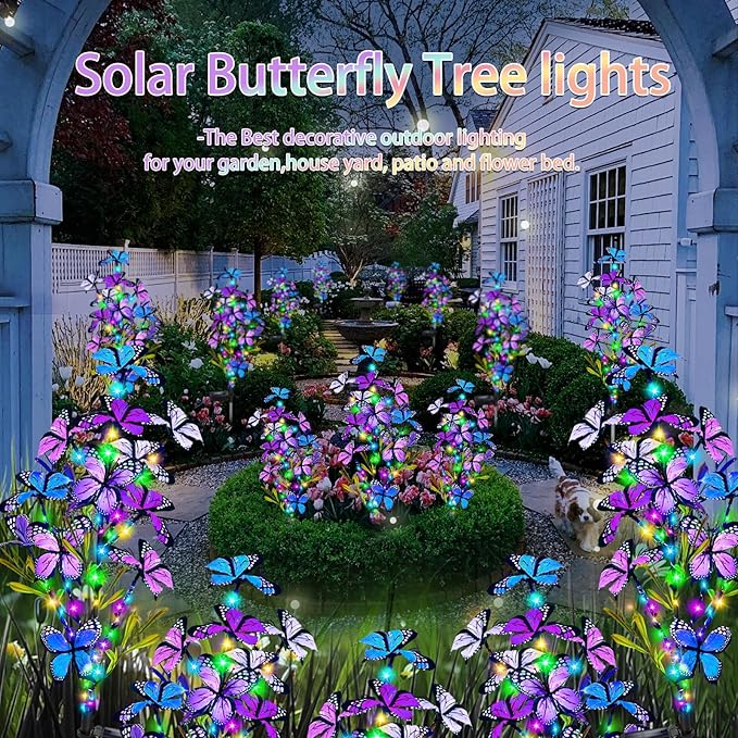 Solar Garden Lights Outdoor, Waterproof 2 Pack Solar Butterfly Lights with 60 LED 12 Butterfly Colorful Lighting for Garden Yard Lawn Outdoor Decor, Gift for Mom Women Mother's Day MRHEPHAESTUS