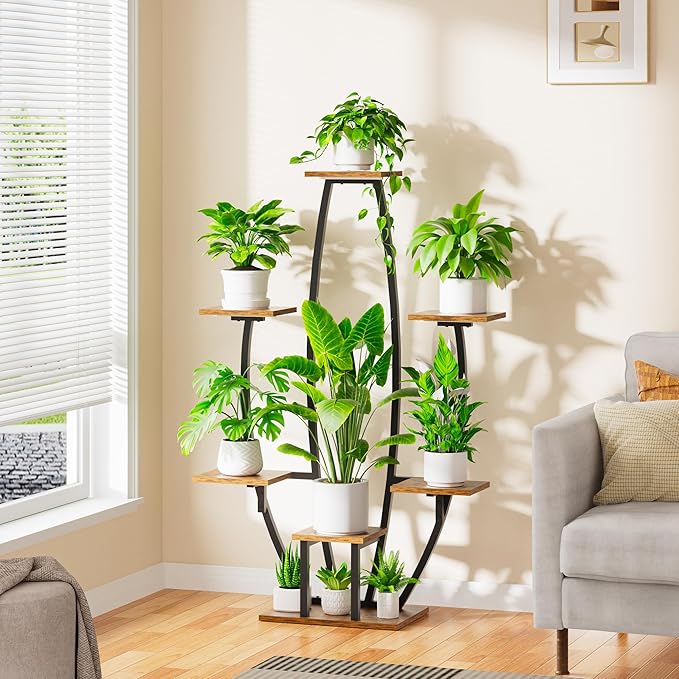 JUSTOGO Plant Stand Indoor with Grow Lights - 7 Tiered Large Plant Shelf Indoor, 47" Corner Plant Stands for Indoor Plants Multiple, Metal Plant Rack Flower Holder Display for Living Room, Home Decor JUSTOGO