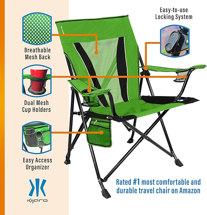Kijaro XXL Dual Lock Portable Camping Chair - Supports Up to 400lbs - Enjoy The Outdoors in a Versatile Folding Sports & Outdoor Chair Kijaro