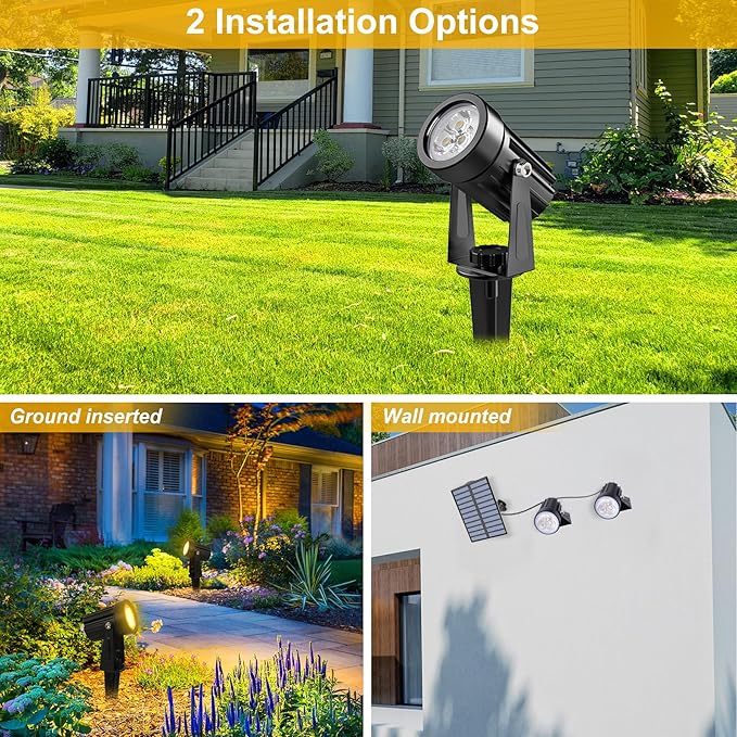 Solar Spot Lights Outdoor, Solar Landscape Spotlights IP65 Waterproof 9.8ft Cable,Auto On/Off Outdoor Wall Lights for Garden Yard Driveway Porch Walkway Pool (3000K Warm White) CREPOW