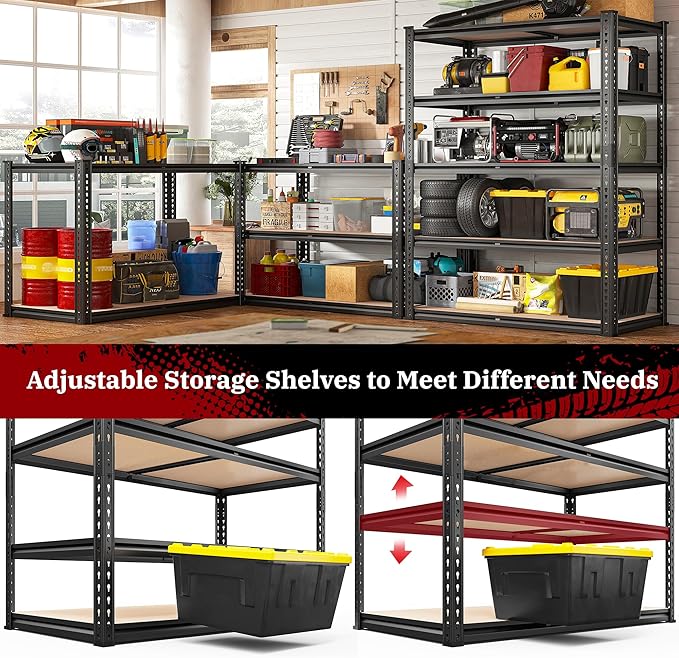 REIBII 40" W Garage Shelving 2500LBS Storage Shelves 72" H Metal Shelving 5 Tier Metal Shelves Adjustable Pantry Shelf for Garage Closet Kitchen Basement 40" W x 19.7''D x 72''H REIBII