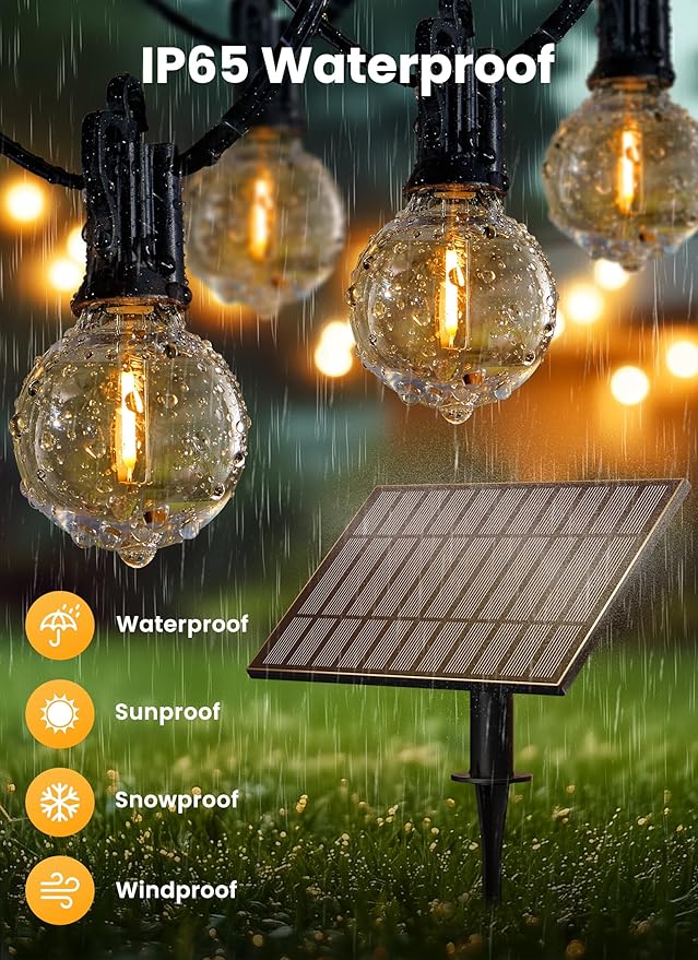 Brightown 158FT Solar String Lights Outdoor with Remote and 77 LED Shatterproof Bulbs, Dimmable & Timable, 3 Light Modes, Solar Patio String Lights Outdoor for Cafe, Garden, Deck, Outside Wedding Brightown