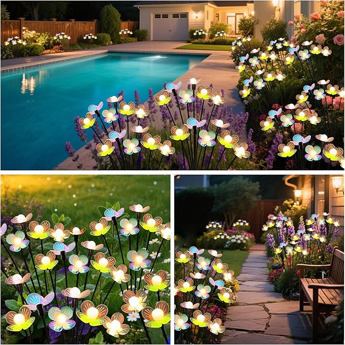 Solar Garden Lights, 4 Pack 24 LED Solar Swaying Flower Light, Waterproof Firefly Lights Outdoor Fairy Light for Garden Patio Yard Pathway Flower Bed Decoration MRHEPHAESTUS