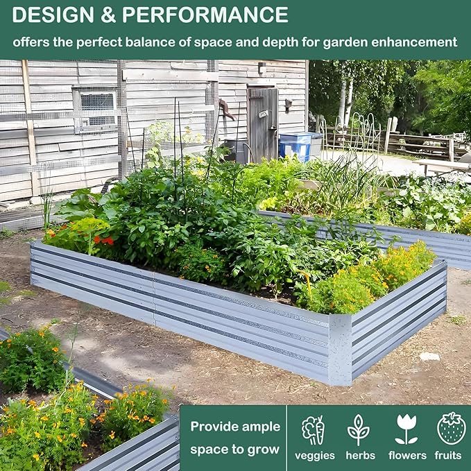 Galvanized Raised Garden Beds for Vegetables Large Metal Planter Box Steel Kit Flower Herb, 8x4x1ft FOYUEE