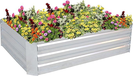 Sunnydaze 11.75" H Raised Metal Garden Bed - Galvanized Raised Garden Bed Outdoor for Vegetables and Flowers - Silver - 4' x 3' Rectangle SunnydazeDecor