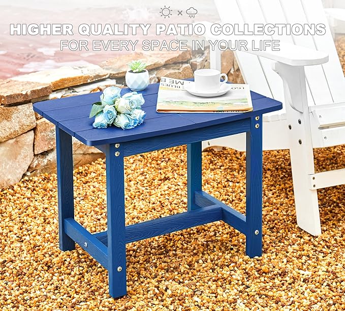 Y&M Adirondack Outdoor Side Table, HIPS Patio End Table, Waterproof Outside Table, Balcony Modern End Tables 23.5" inch Long for Garden, Pool, Beach, Porch, Deck, Indoor or Outdoor Use, Navy Blue YM