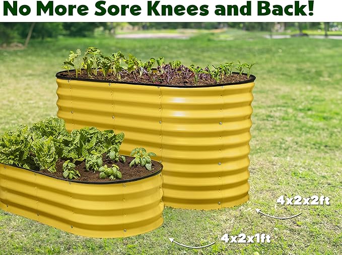 Plant & Plot Galvanized Raised Garden Beds Outdoor // 4×2×2 ft Planter Raised Beds for Gardening, Vegetables, Flowers // Large Metal Garden Box (Yellow) // Patented Tool-Free Design PlantPlot