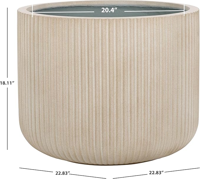 SAFAVIEH Outdoor Collection Lucca Beige Cement Ficonstone Planter Pot SAFAVIEH