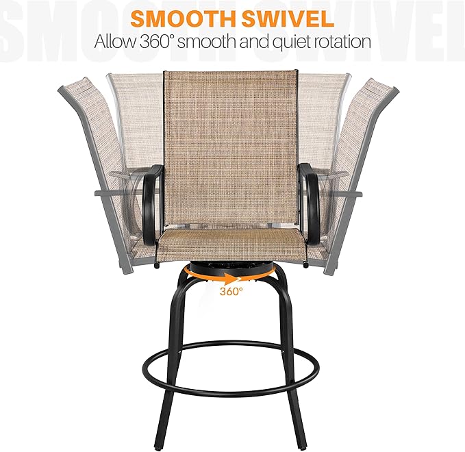 Yaheetech Patio Swivel Barstools Outdoor Chairs Set of 4, High Bistro Stools Outdoor Furniture, All-Weather Patio Stools for Outside, Beach, Lawn, Poolside and Garden, Black/Brown Yaheetech