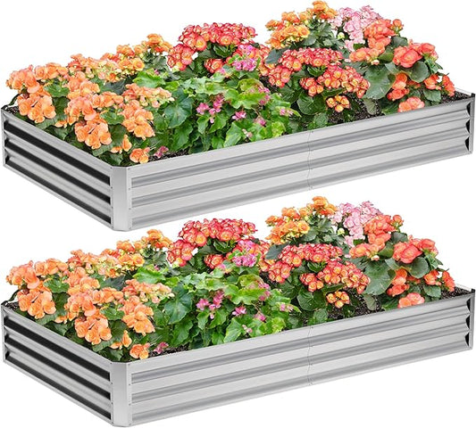 2PCS 8x4x1FT Galvanized Raised Garden Bed,Planter Raised Beds-Metal Garden Box,Large Plant for Outdoor Planting, Vegetables Bed，Flower,herb-Silver Home