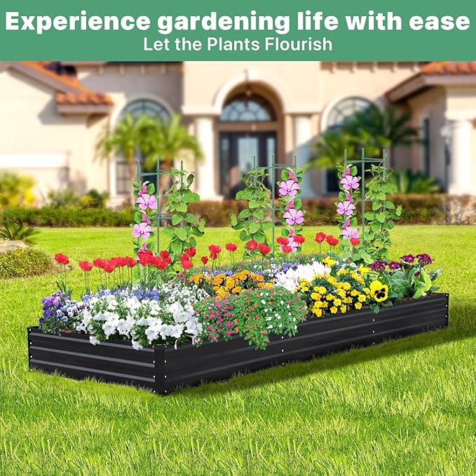 12×4×1ft Galvanized Metal Raised Garden Bed, Metal Planter Kit Box Outdoor for Deep-Rooted Vegetables, Flowers, Green and Herbs SONFILY