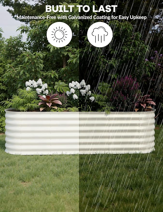2 Pcs Raised Garden Beds Outdoor 8x2x2 ft - Galvanized Steel Planter Box for Vegetables, Flowers, Rust-Resistant Garden Box, Easy Assembly Raised Beds, Durable Planters for Outdoor Plants, Beige GarveeLife