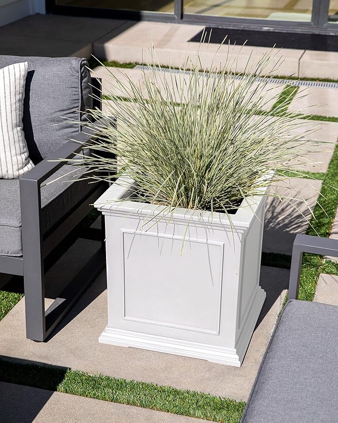Veradek Brixton Series Cube Plastic Planter - Square Planter for Indoor or Outdoor Patio/Front Porch | Durable All-Weather Use w/Drainage Holes | Classic Estate Design for Flowers, Tall Plants, Trees VeradekOutdoor