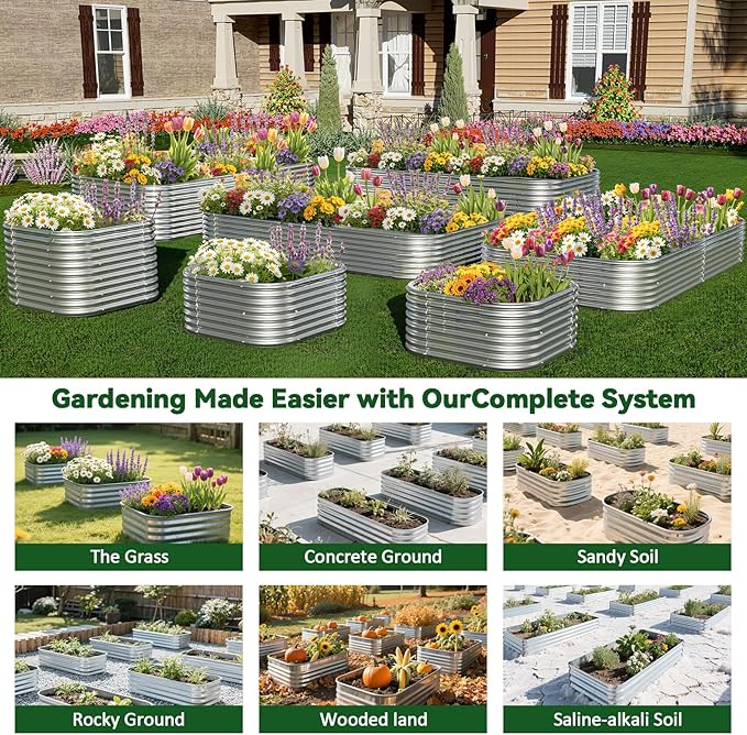 4 Pcak 2x2FT Raised Beds for Gardening, Corrugated Galvanized Steel Raised Garden Bed, Outdoor Metal Above Ground Garden Bed for Vegetables and Flowers-2x2FTx10Inch OZMSHF