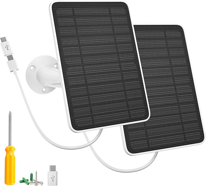 5W Solar Panel Charger Compatible with Arlo Essential 2K Outdoor Camera(2nd Gen)/Essential Outdoor XL(2nd Gen)/Essential Spotlight, IP65 Waterproof 10ft USB-C & Micro USB Cable & Wall Mount, 2 Pack FOHOA