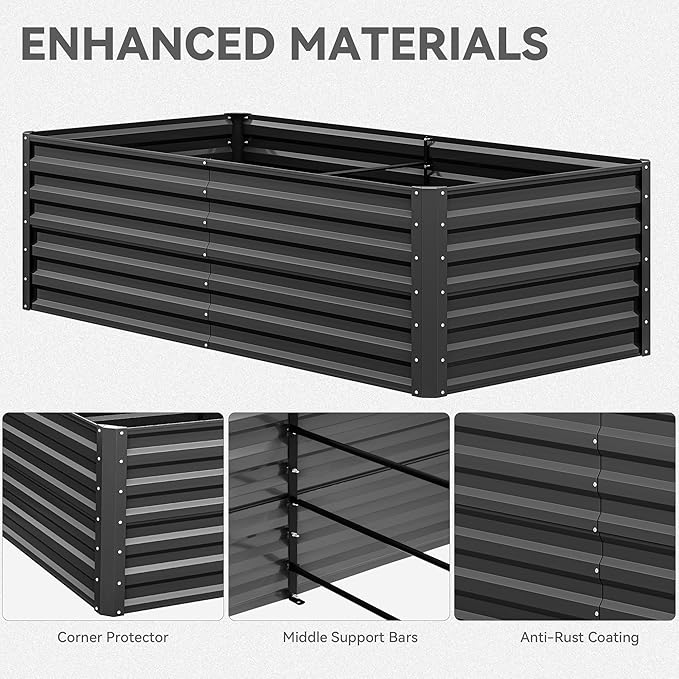 YITAHOME 6x3x2ft 2pcs Large Raised Garden Bed Kit, Galvanized Metal Planter Box with Gloves, Ground Nails, Support Rod, Outdoor Above Ground Planters for Plants Vegetables Flowers, Black YITAHOME