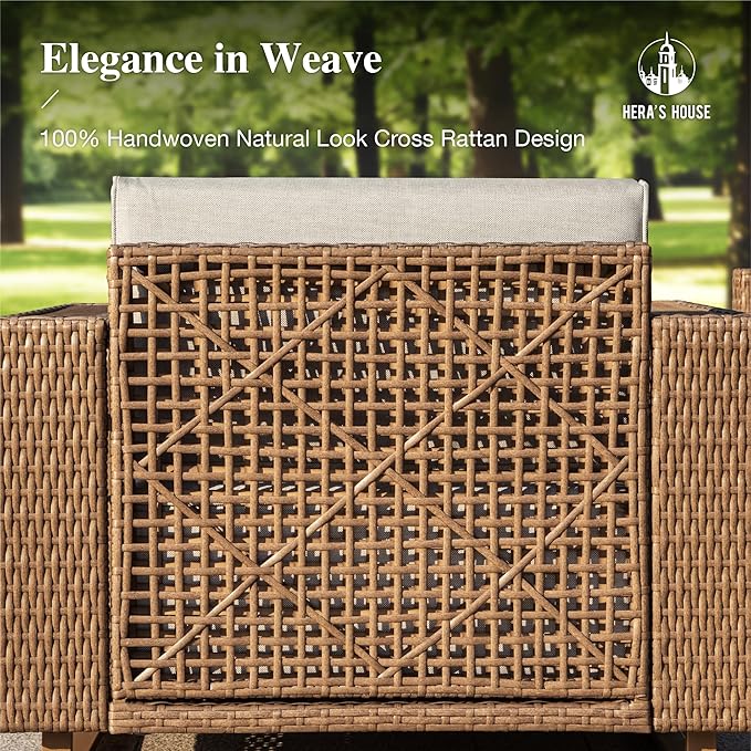 HERA'S HOUSE Patio Furniture Set, 4 Pieces Sectional Outdoor Rattan Wicker Sofa, All Weather Patio Conversation Set with 10" Ultra Thick Comfy Sponge Cushion,5.3" Widened Armrest,Patio Couch HERASHOUSE