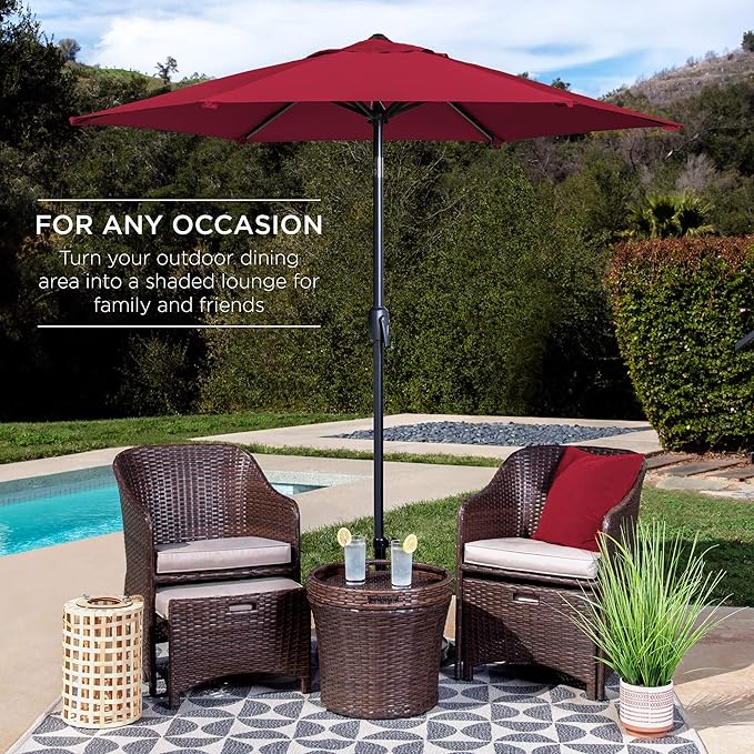 Best Choice Products 7.5ft Heavy-Duty Round Outdoor Market Table Patio Umbrella w/Steel Pole, Push Button Tilt, Easy Crank Lift - Burgundy BestChoiceProducts
