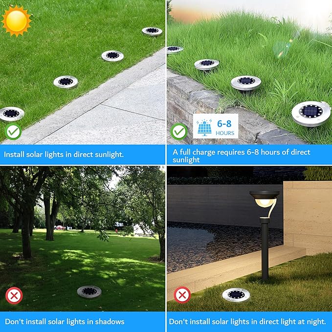 Biling Solar Ground Lights Outdoor 12 Packs, Bright 12 LEDs Solar Lights Outdoor Waterproof for Yard Walkway Garden Driveway (Warm White) biling