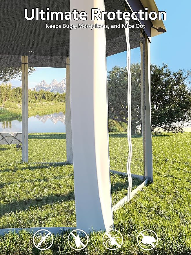 Garvee Pop Up Gazebo Screen Tent,Hexagonal Instant Gazebo Tent with Mosquito Netting Outdoor Canopy,6 Sided Sun Shelter 13x13ft with Mesh Netting,Pavilion Tents for Patio,Blue+Beige Garvee