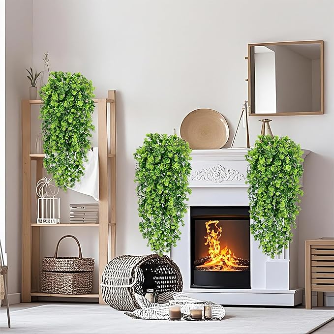 Waipfaru 4Pcs Fake Hanging Plants 3ft Fake Plants UV Resistant Fake Vines Artificial Decor for Indoor Outdoor Party Wall Porch Wedding Decoration,Light Green Waipfaru