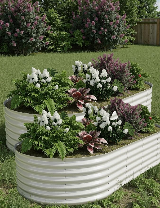 GarveeLife 2 Pcs Raised Garden Beds Outdoor 8x4x1.5 ft - Galvanized Steel Planter Box for Vegetables, Flowers, Rust-Resistant, Easy Assembly Raised Beds, Durable Planters for Outdoor Plants, Beige GarveeLife