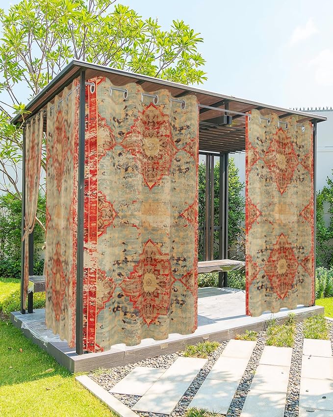 Boho Outdoor Curtains for Patio Waterproof, Grommet Privacy Curtain Drapes Weatherproof Outside Curtains for Porch GazeboPergola Cabana 2 Panel 54x84inch Rustic Bohemian Floral Tribal Orange Rootora
