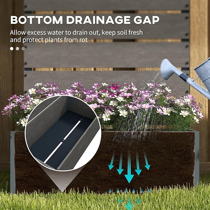 Outsunny Raised Garden Bed with Trellis for Climbing Plants, Planter Box with Self Draining Gap, Freestanding Trellis Planter for Outdoor, Patio, Deck, 28.25" x 15" x 59", Gray Outsunny
