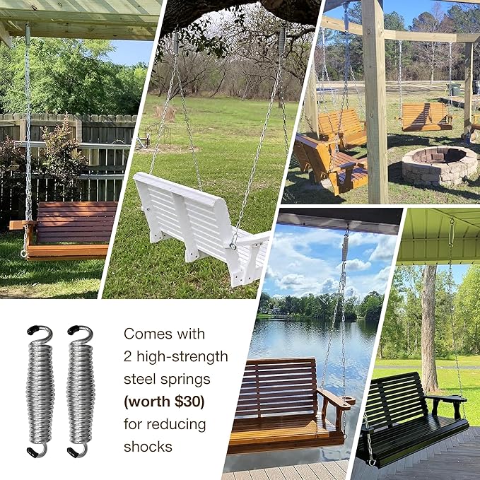 Wooden Porch Swing 2-Seater, High Backrest and Deep Seat, Bench Swing with Cupholders, Hanging Chains and 7mm Springs, Heavy Duty 880 LBS, for Outdoor Patio Garden (Carbon Black - 4 FT Extra Large) FortuneCandy