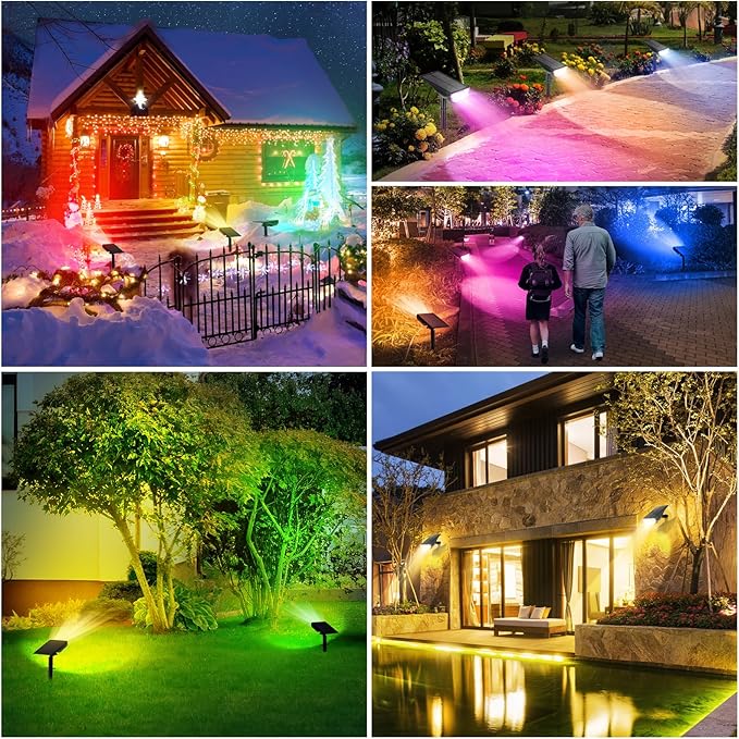 Solar Color Changing Spot Lights Outdoor, Multi-color RGB Solar Landscape Lights IP67 Waterproof, 9 Lighting Modes Solar Powered Spotlights for Christmas Holiday Decorations Yard Garden, 4-Pack TOBUSA