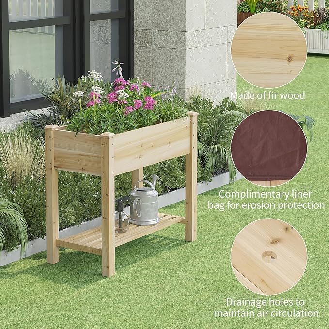 FILWH Raised Garden Bed with Legs Elevated Wooden Planter Box Stand Large Planter Stand Box for Fruits Vegetables Flowers with Divider with Bag - 34x18x30.5IN FILWH
