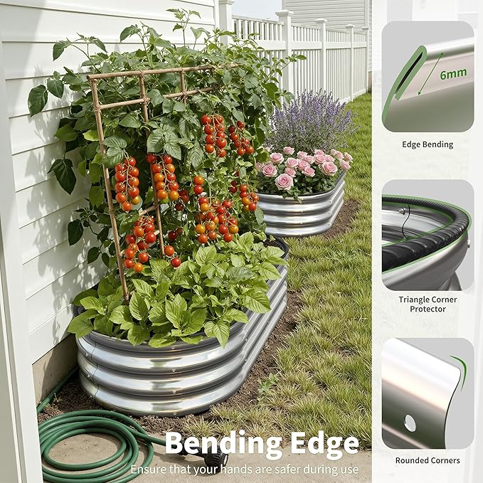 Galvanized Metal Raised Garden Bed Kit for Outdoor Planter Boxes with Easy Assembly,Oval Large Galvanized Gardening Raised Bed for Vegetables, Fruits, Flower (Silver, 4 * 2 * 1ft) Anmiro