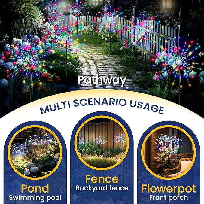 GIGALUMI Garden Decor Outdoor Lights 120LED 2Pack, Solar Garden Lights for Christmas Outside Fairy Firework Decorative,Solar Powered for Yard Pathway Flowerbed Planter Balcony Patio Decor (Multicolor GIGALUMI